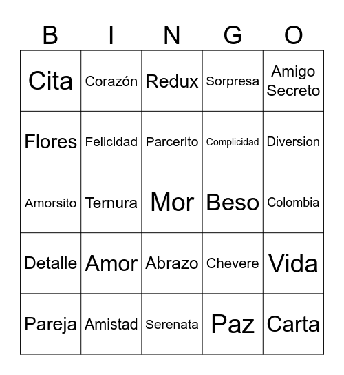 Bingo love & friendship edition - Colombia Bingo Card
