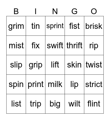 Short i Bingo Card