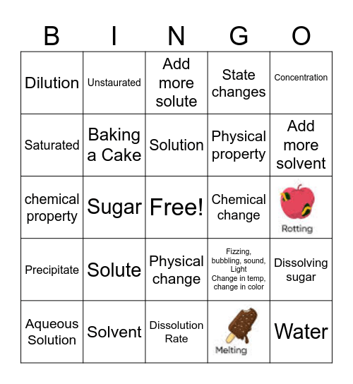 7.6C/D Aqueous Solution/Physical and Chemical Bingo Card