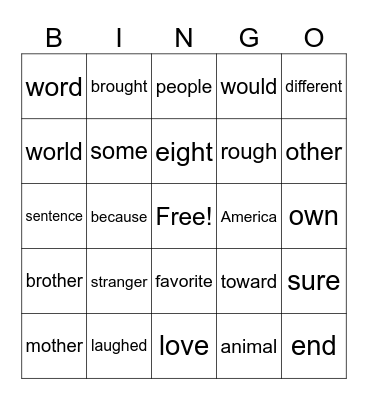 Untitled Bingo Card