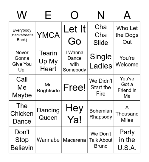 Camp Music Bingo Card