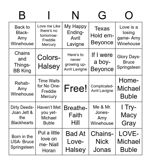 Artists Born in September (Double Bingo Card