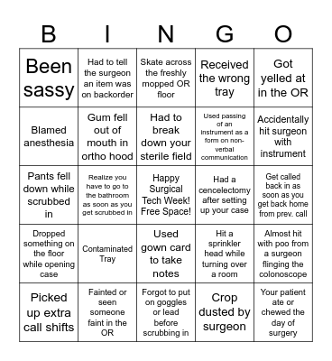 Surgical Tech BINGO Card