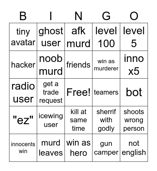mm2 bingo Card