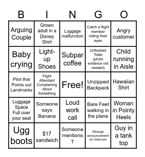 Airport Layover Bingo Card