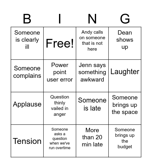 Retreat Bingo Card