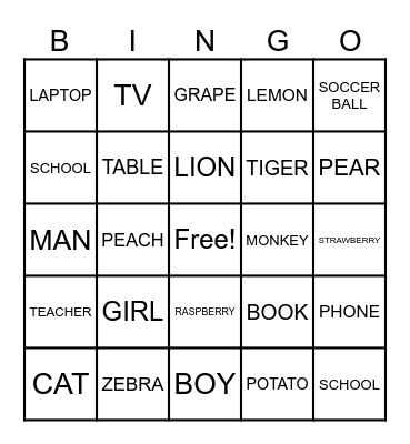 ESOL Bingo 1 Bingo Card