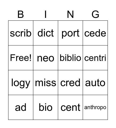 Stem List Four-6th Grade CLUE Bingo Card