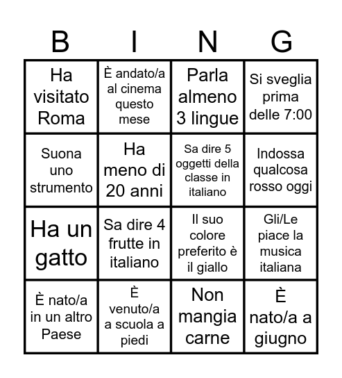 Trova un compagno che... Bingo Card