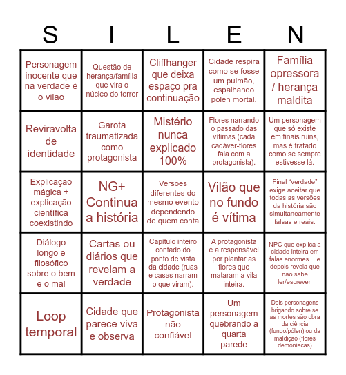 Silent Hill F Bingo Card
