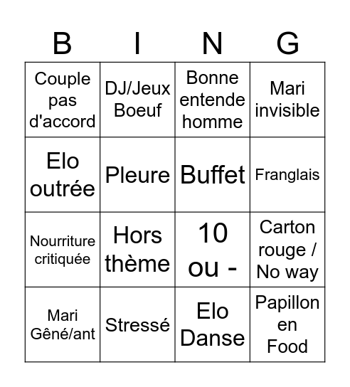 4 mariages en couples Bingo Card