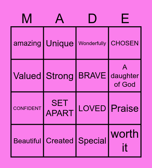 GIRLTALK WONDERFULLY Bingo Card