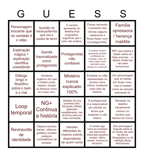 Silent Hill F Bingo Card