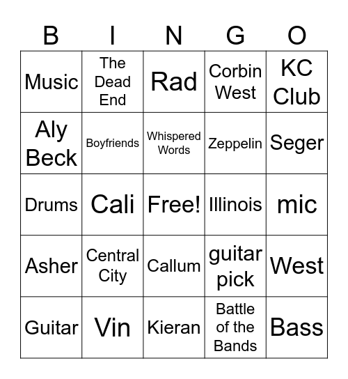 Bitter Notes Bingo Card