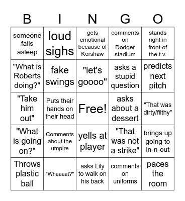 Baseball Bingo Card