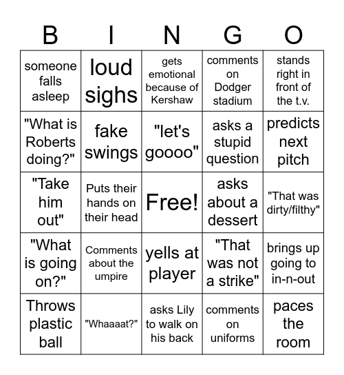 Baseball Bingo Card
