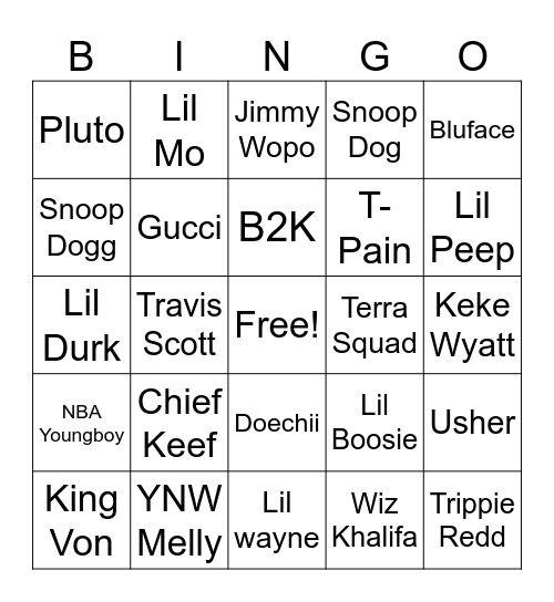 rappers Bingo Card