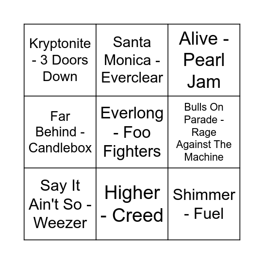 Game Four Bingo Card