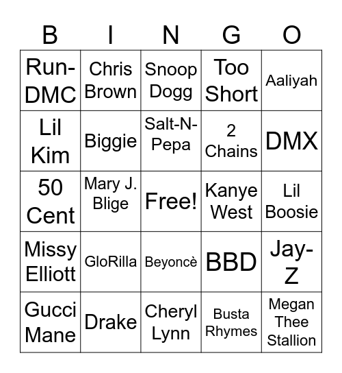 HIP HOP Bingo Card