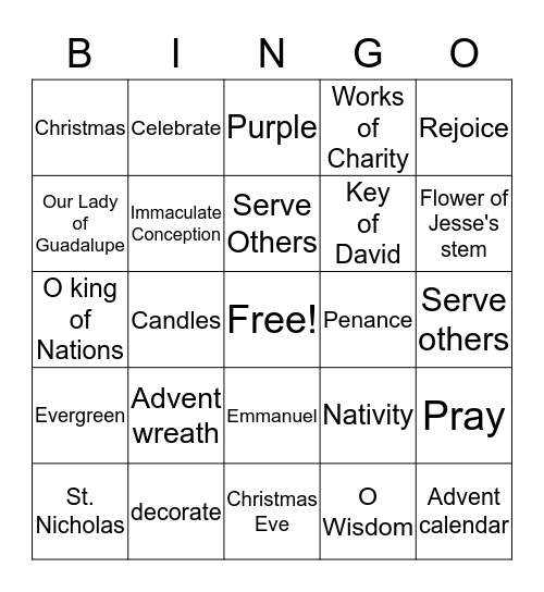 Advent Bingo Card