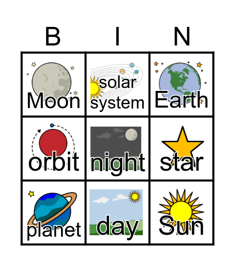 Unit 23: Our Place in Space Bingo Card
