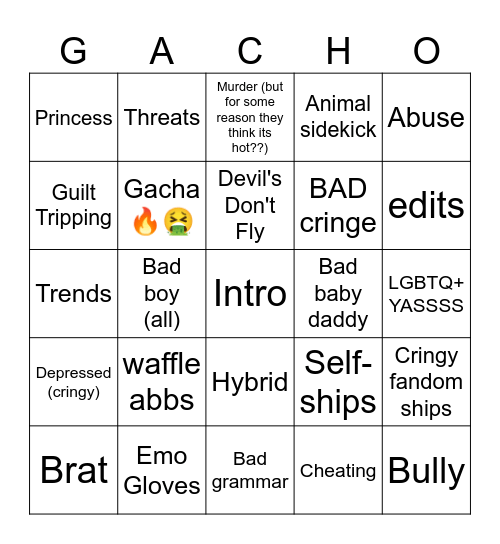 Gacha cringe bingo Card