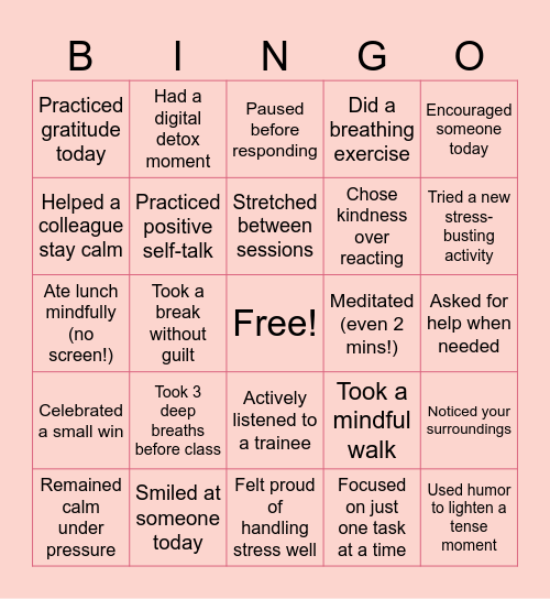 Mindful moments Bingo Card