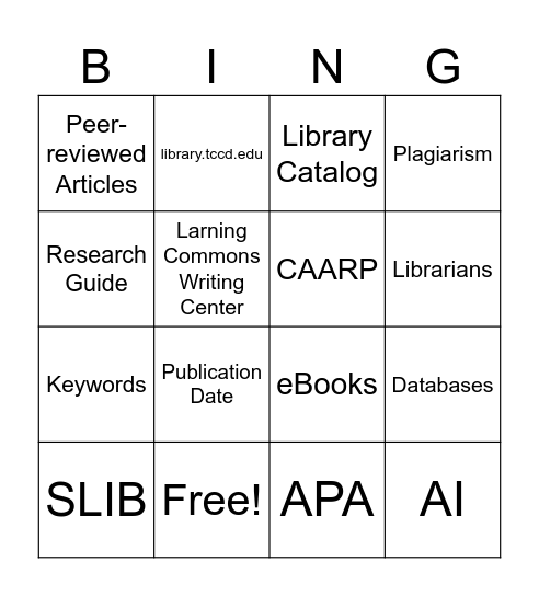 Starting with Research Bingo Card