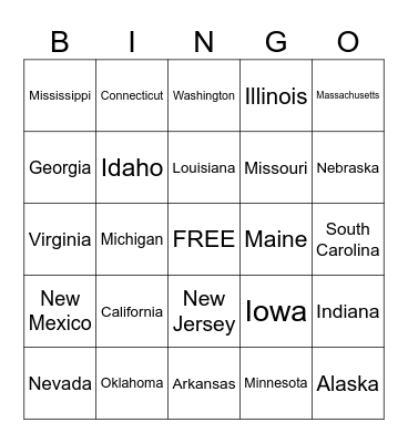 US State Bingo Card