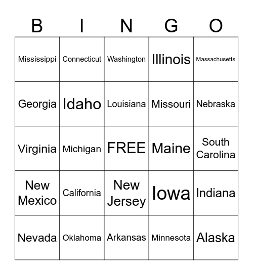 US State Bingo Card