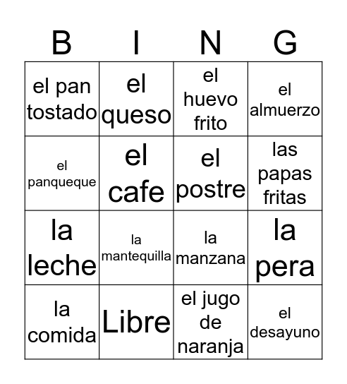 Las comidas favoritas de Pedro Torres Bingo Card