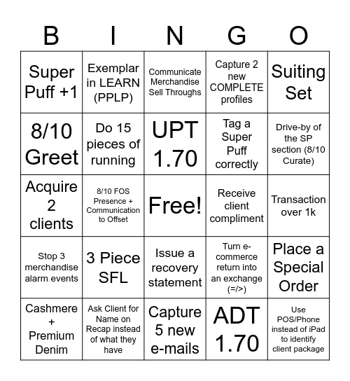 1301 BINGO Card