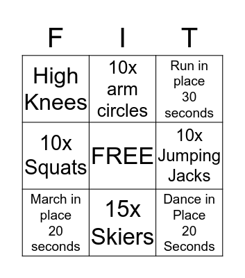 Fitness Bingo Card
