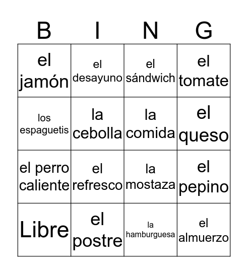 Más comidas deliciosas Bingo Card