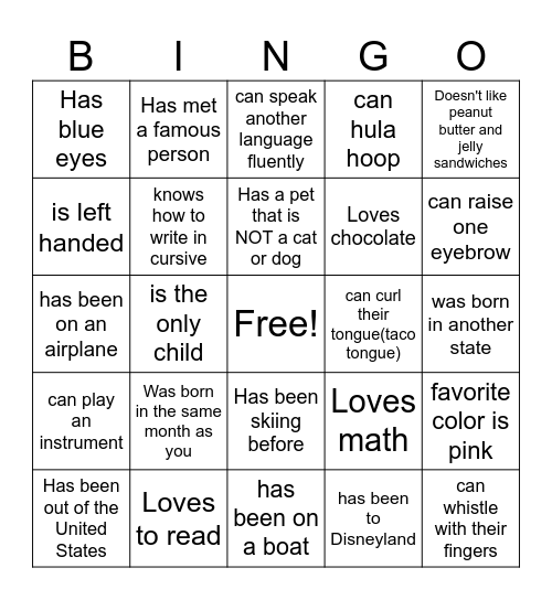 Human Bingo Card