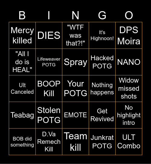 OW POTG Bingo 🦖 Bingo Card