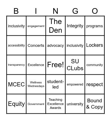 SU AVP Orientation Bingo Card