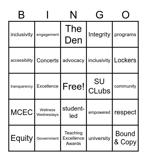 SU AVP Orientation Bingo Card