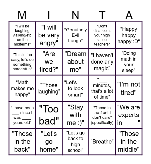 Comfort Mintah Bingo Card