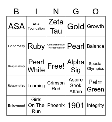 Alpha Sigma Alpha Bingo! Bingo Card