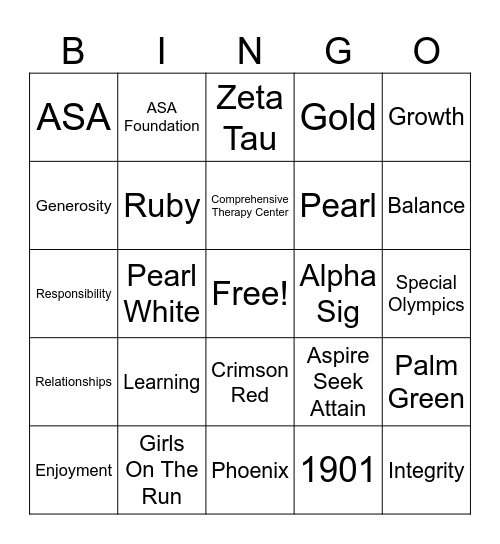 Alpha Sigma Alpha Bingo! Bingo Card
