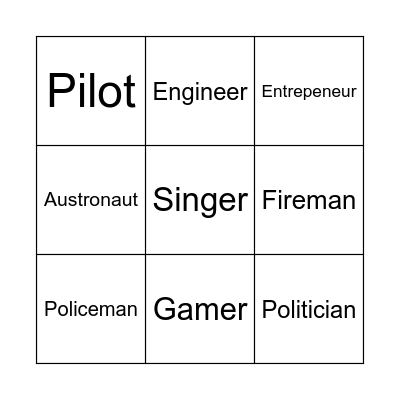 Professions Bingo Card
