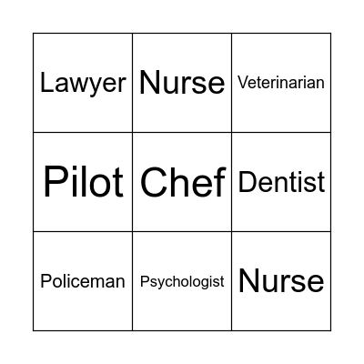 Professions Bingo Card