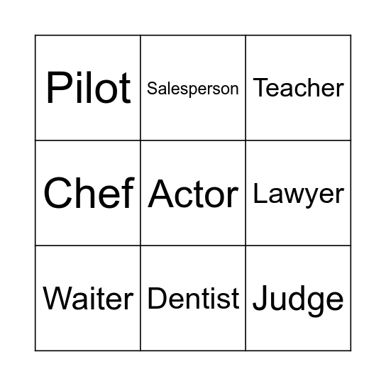 Professions Bingo Card