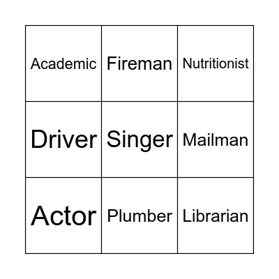 Professions Bingo Card