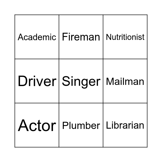 Professions Bingo Card