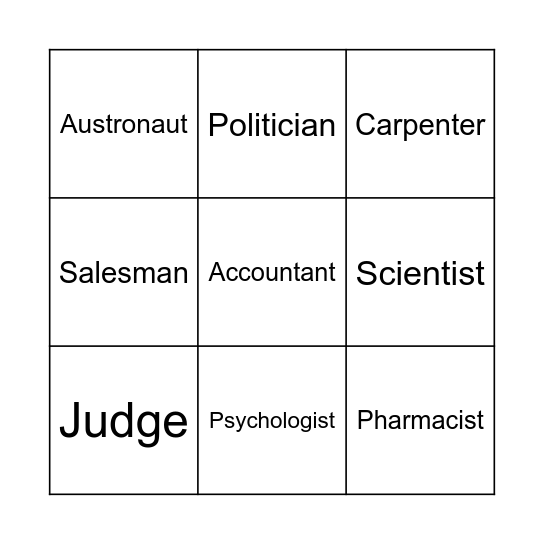 Professions Bingo Card