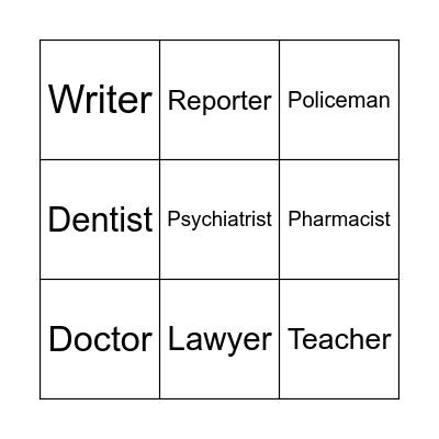 Professions Bingo Card