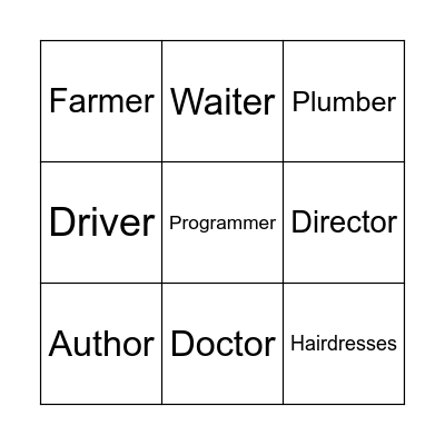 Professions Bingo Card