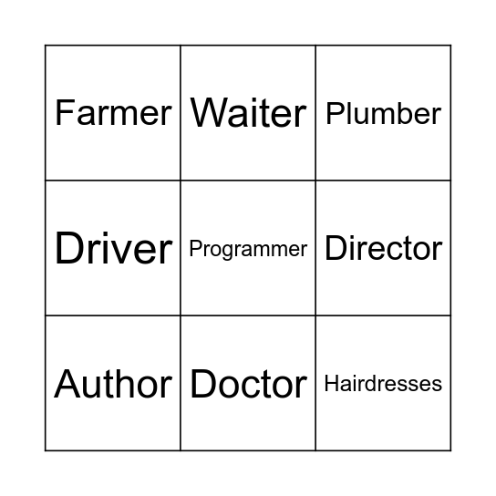 Professions Bingo Card